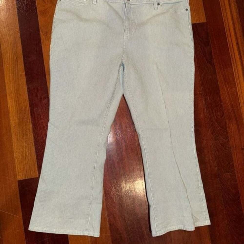 Lands' End Blue Flare Wide‎ Leg Jeans - Blue and White Stripes